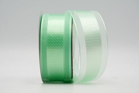 Rosa grünes gezacktes Satinband mit transparentem Mittelteil_K1746-A18